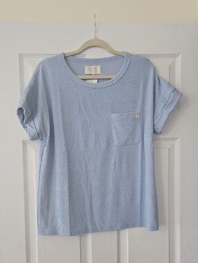 NWT Simply Southern Light Blue Textured Terry Clothe Pocket Tee